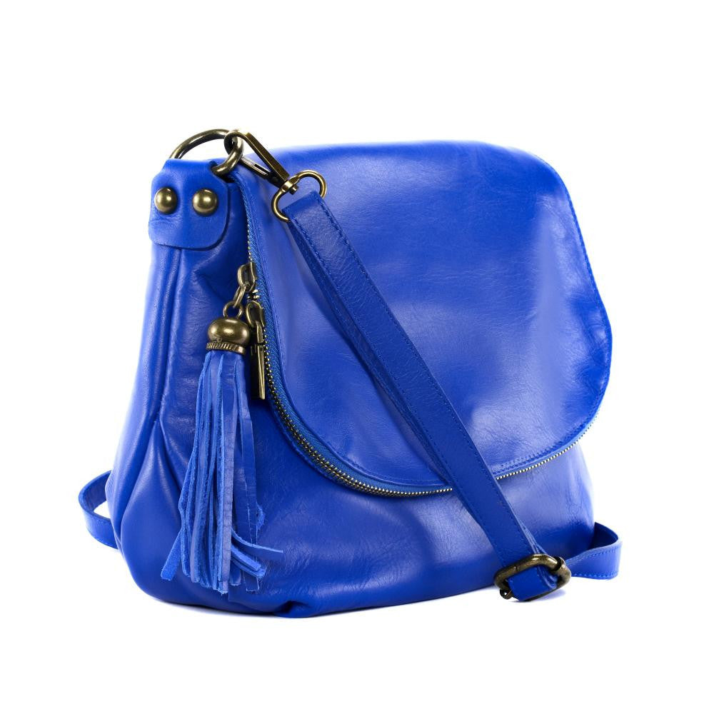 Sac bandoulière en cuir lisse 72 HEURES Bleu roi