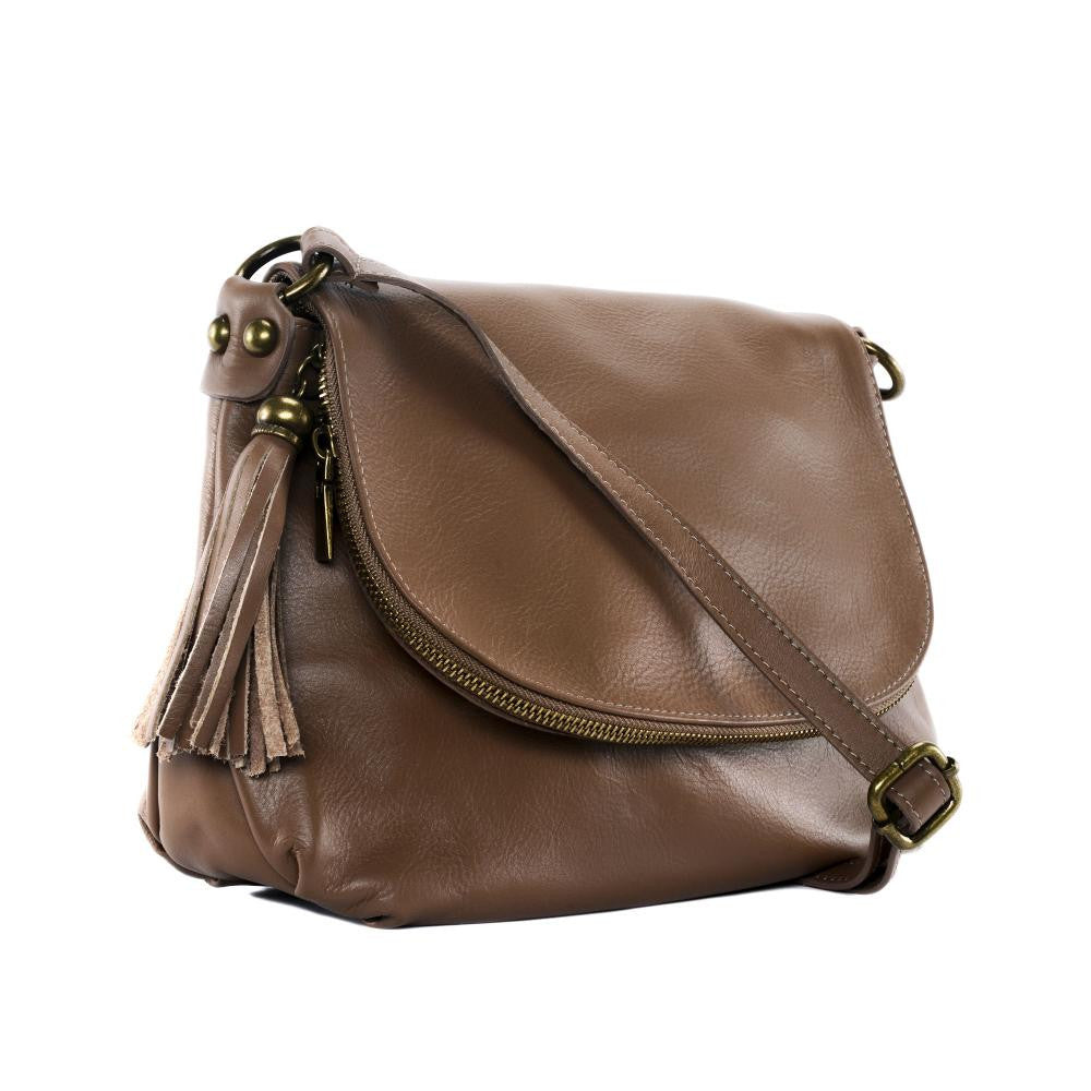 Sac bandoulière en cuir lisse 72 HEURES Taupe foncé