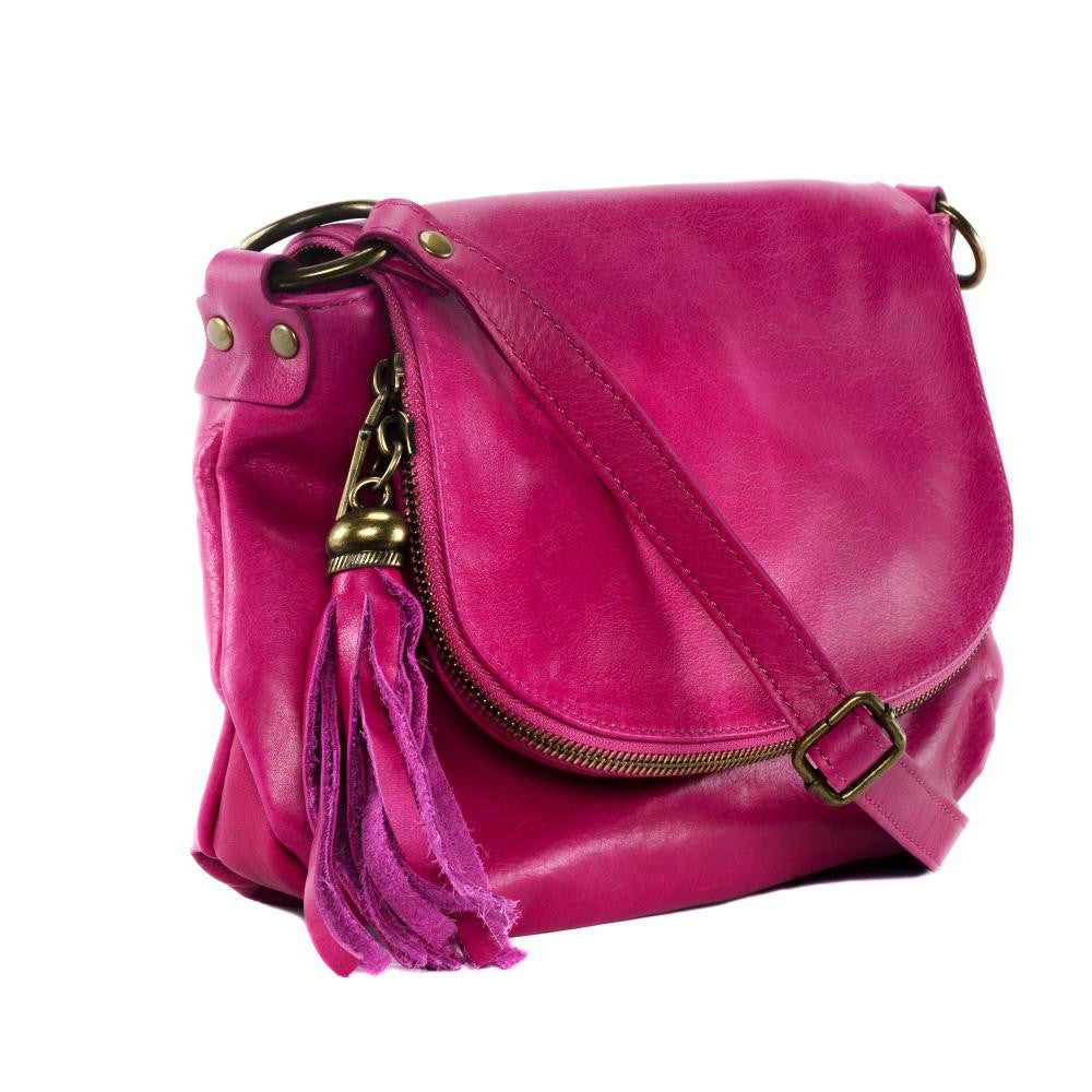 Sac bandoulière en cuir lisse 72 HEURES Rose fuchsia