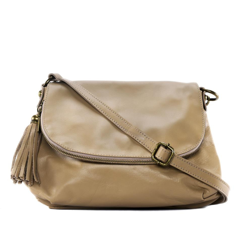 Sac bandoulière en cuir lisse 72 HEURES Taupe