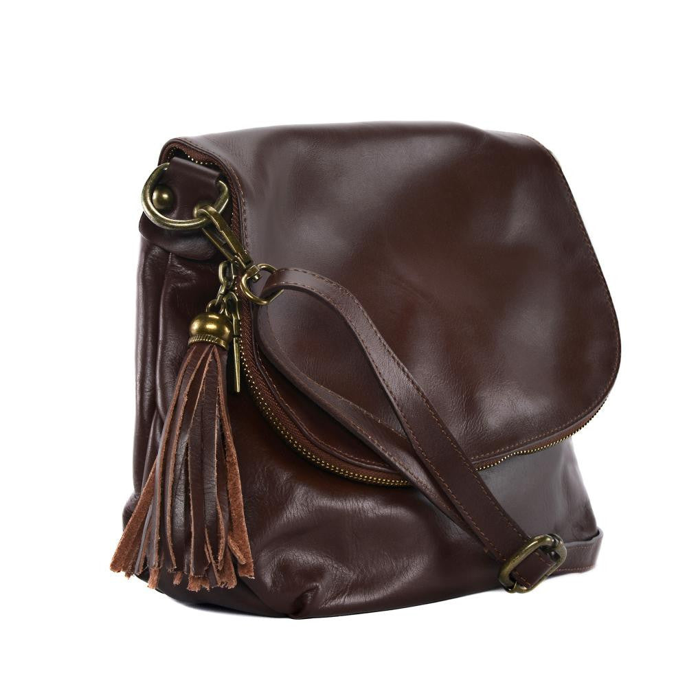 Sac bandoulière en cuir lisse 72 HEURES Châtaigne