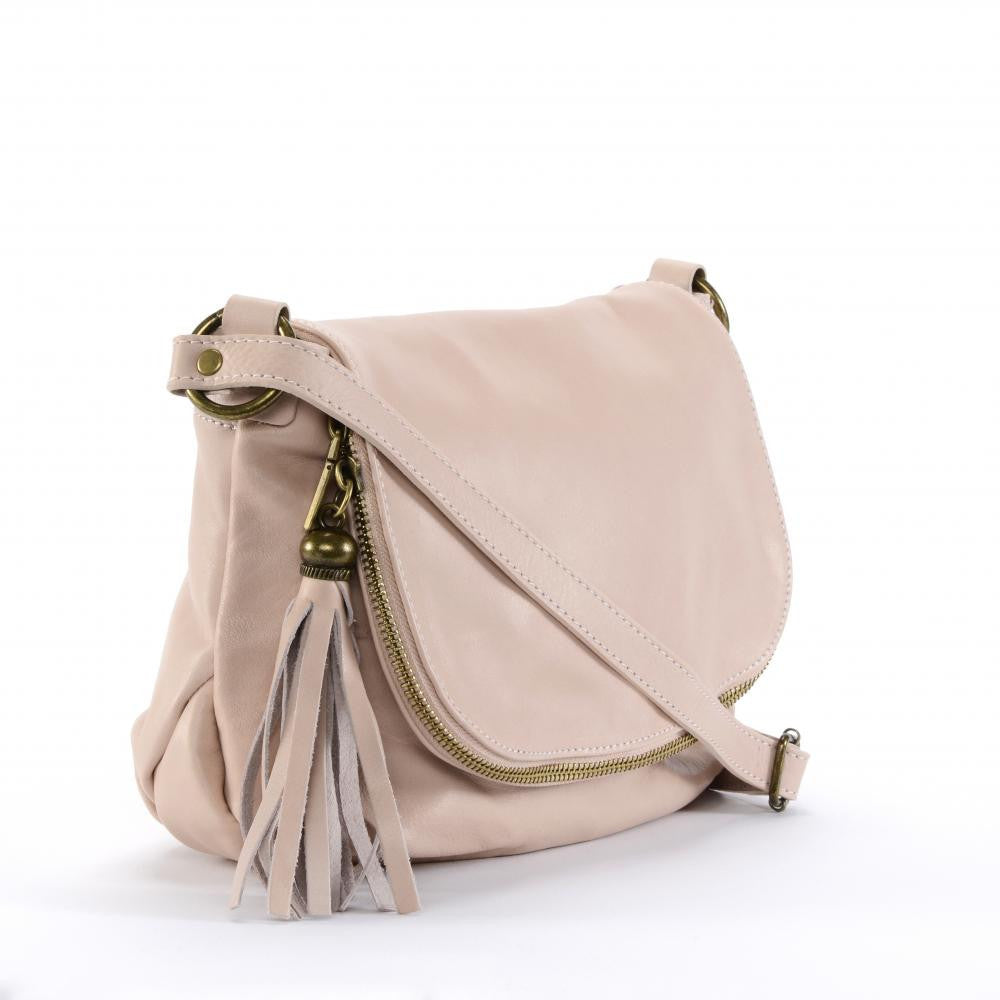 Sac bandoulière en cuir lisse 72 HEURES Rose nude