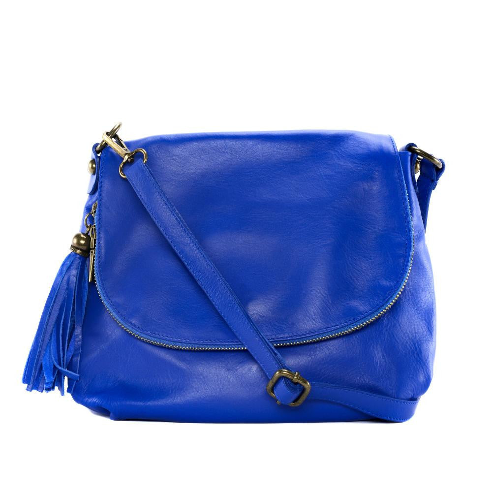 Sac bandoulière en cuir lisse 72 HEURES Bleu roi