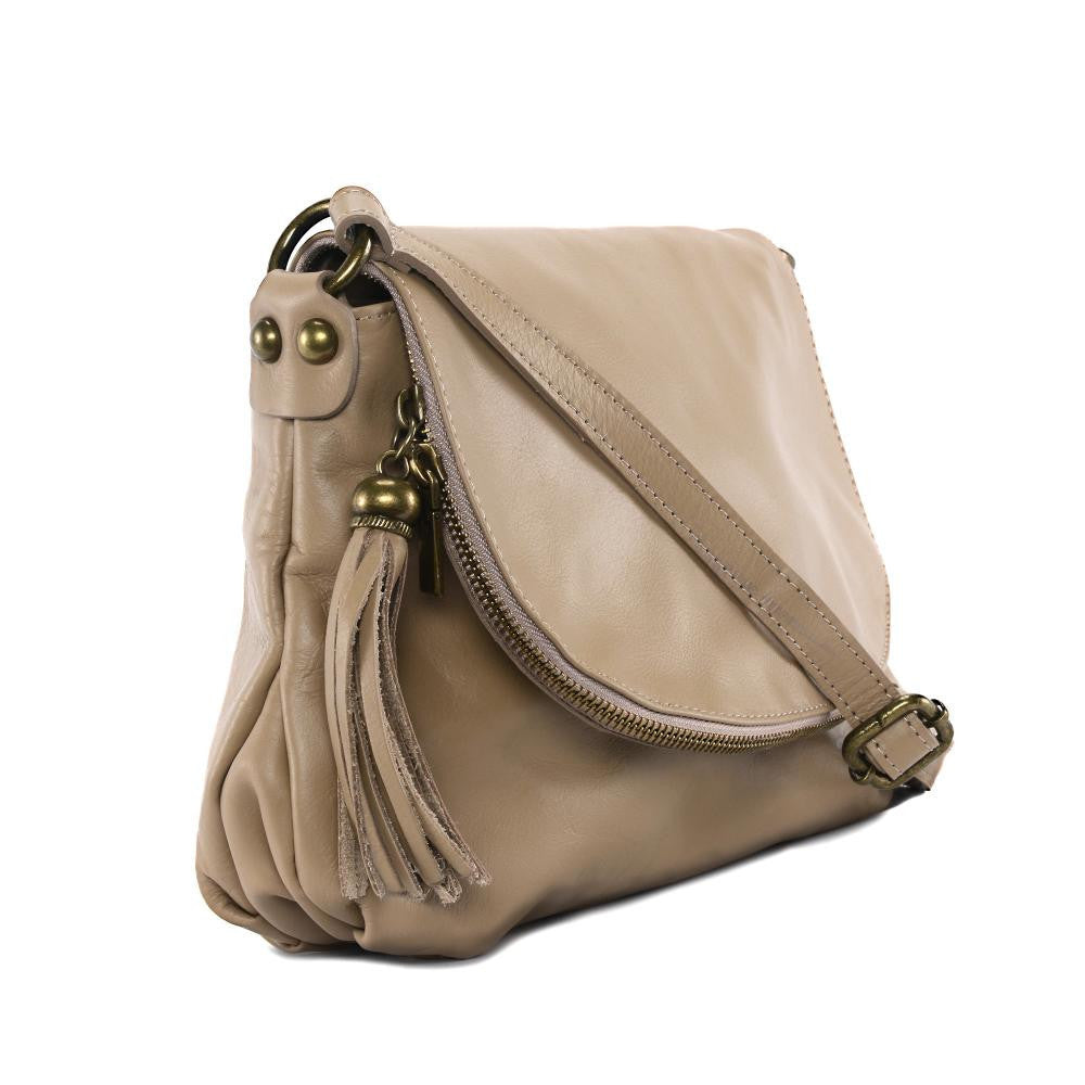 Sac bandoulière en cuir lisse 72 HEURES Taupe
