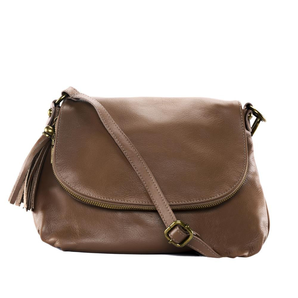 Sac bandoulière en cuir lisse 72 HEURES Taupe foncé
