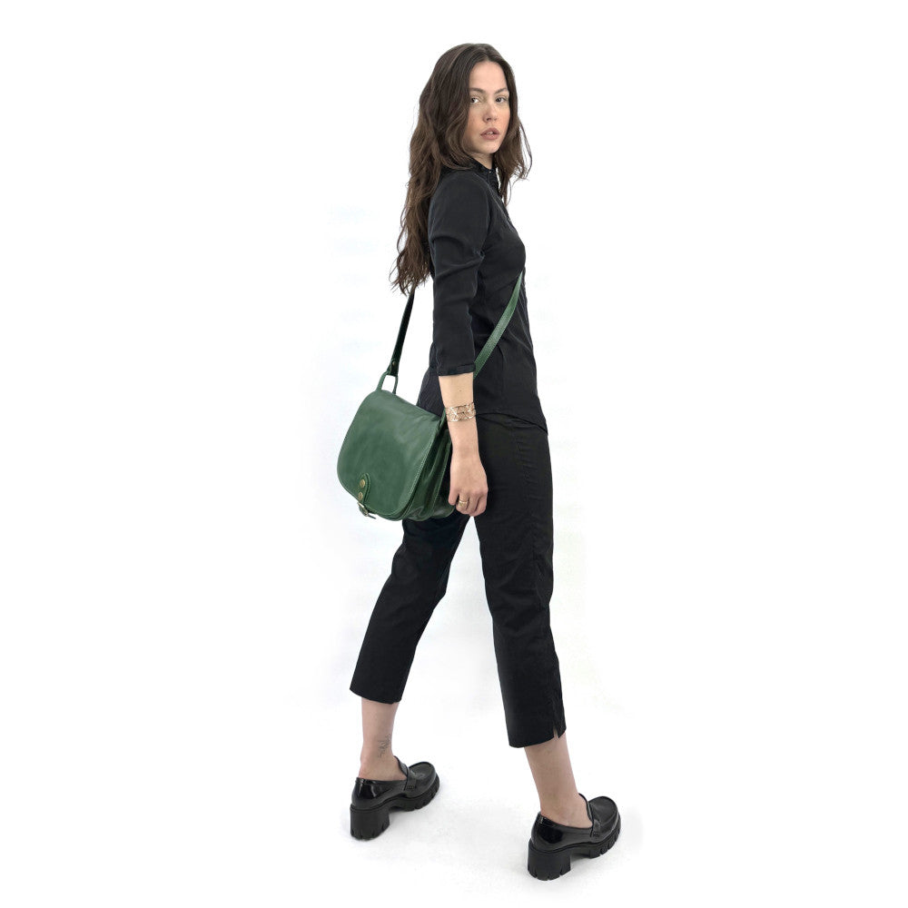 Sac bandoulière en cuir lisse VERLAINE Vert intense