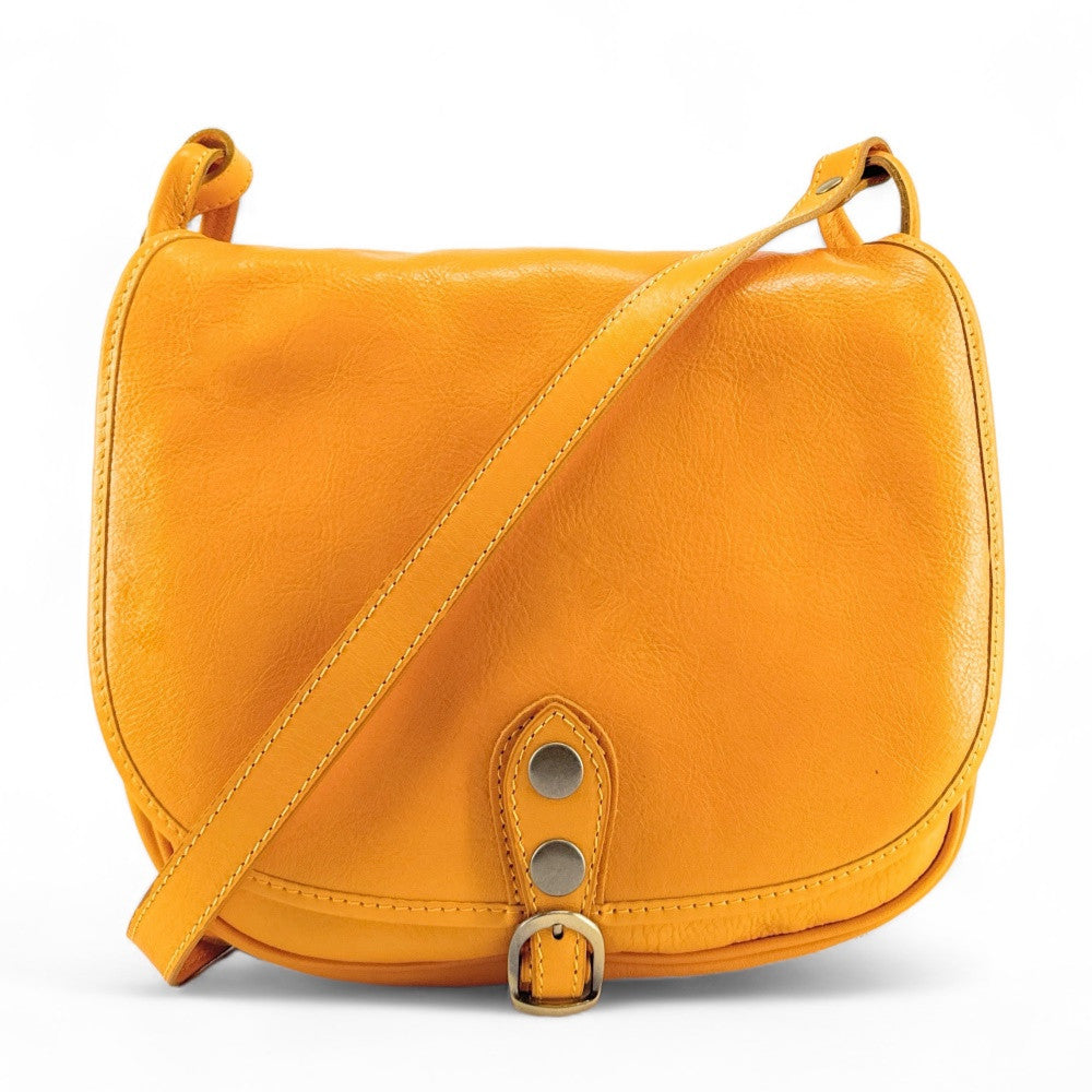 Sac bandoulière en cuir lisse VERLAINE Jaune tournesol