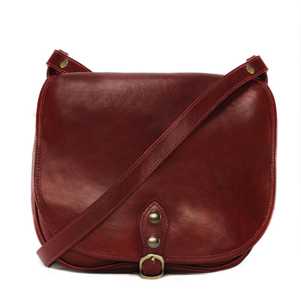 Sac bandoulière en cuir lisse VERLAINE Rouge foncé
