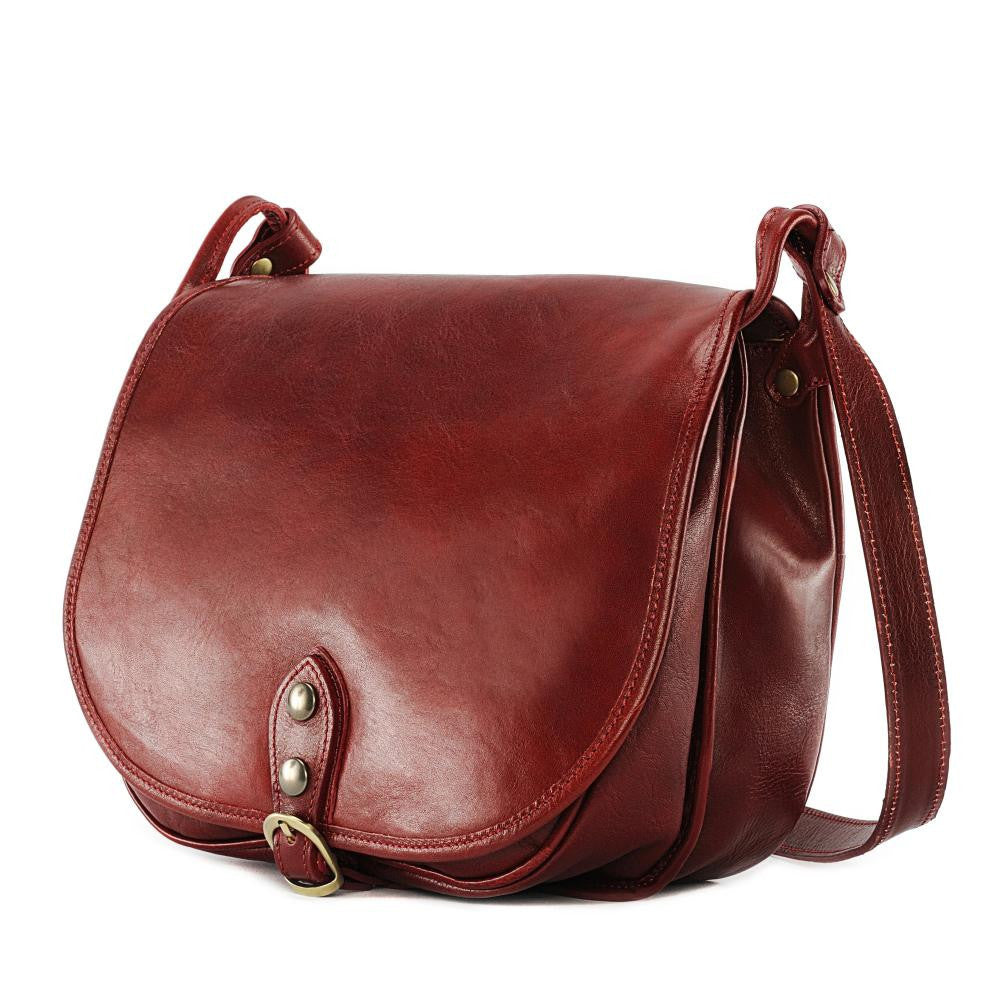 Sac bandoulière en cuir lisse VERLAINE Rouge foncé