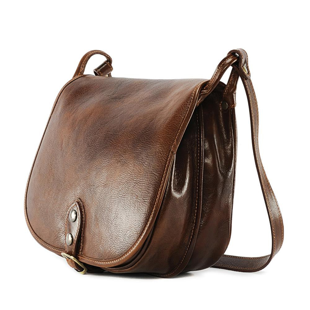 Sac bandoulière en cuir lisse VERLAINE Châtaigne