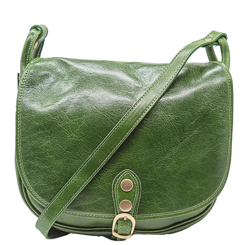 Sac bandoulière en cuir lisse VERLAINE Vert intense