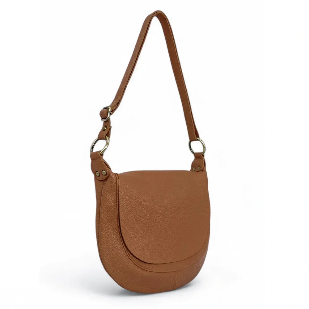 Sac bandoulière en cuir italien LITTLE CITIZEN Camel foncé