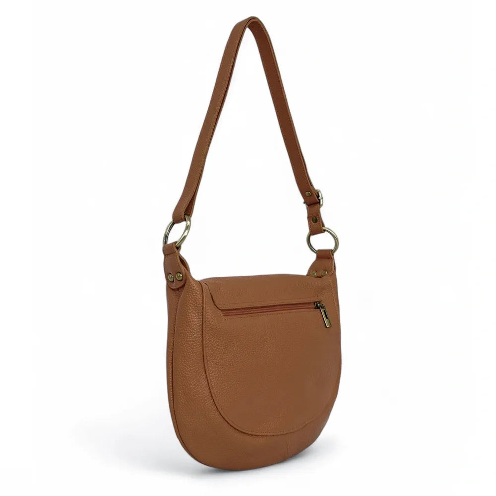 Sac bandoulière en cuir italien LITTLE CITIZEN Camel foncé