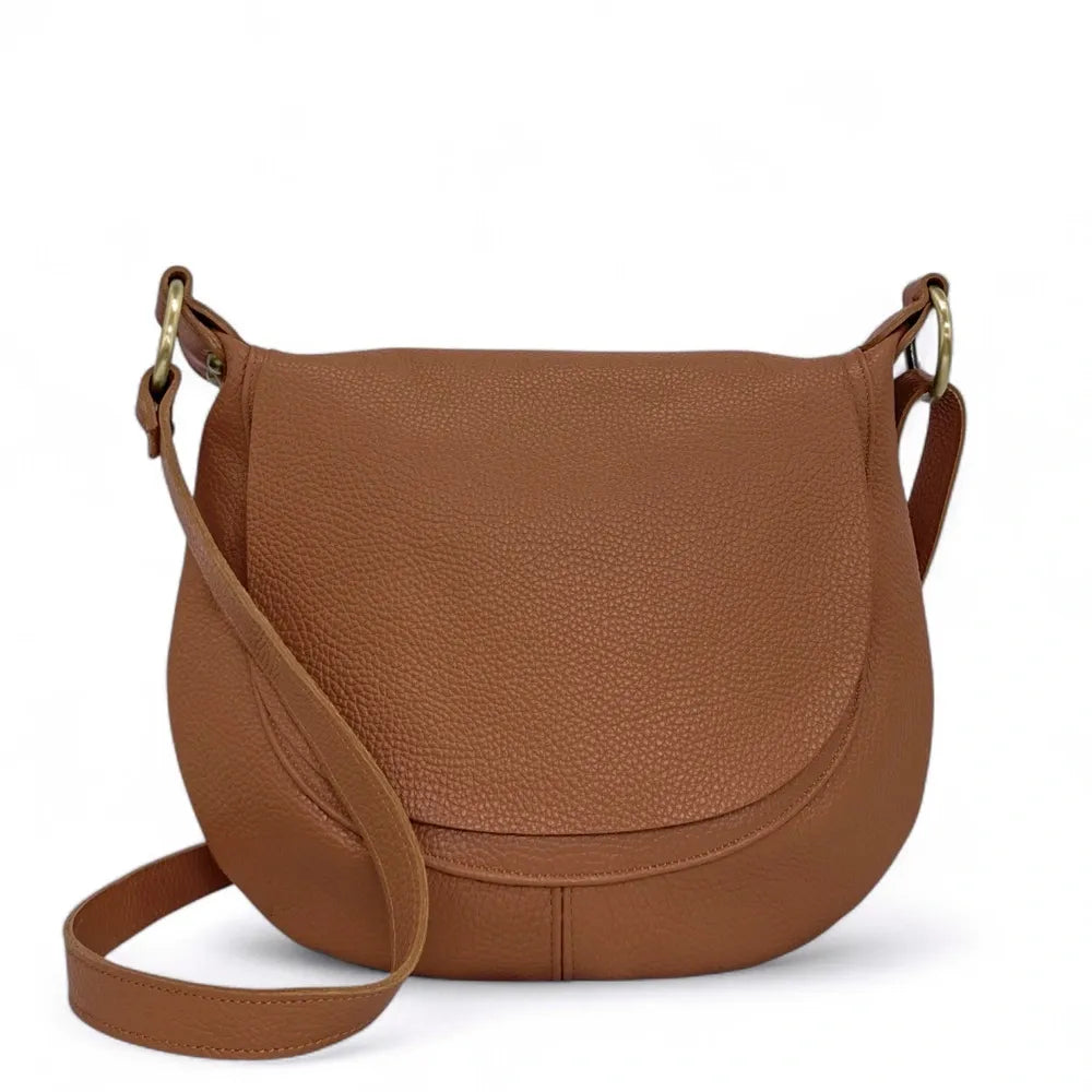 Sac bandoulière en cuir italien LITTLE CITIZEN Camel foncé