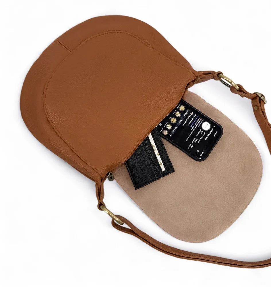 Sac bandoulière en cuir italien LITTLE CITIZEN Camel foncé