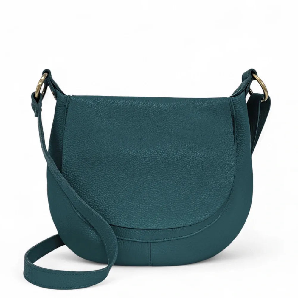 Sac bandoulière en cuir italien LITTLE CITIZEN Bleu vert canard