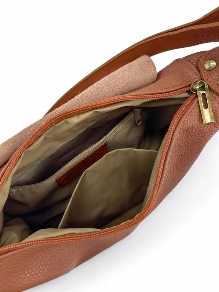 Sac bandoulière en cuir italien LITTLE CITIZEN Camel foncé