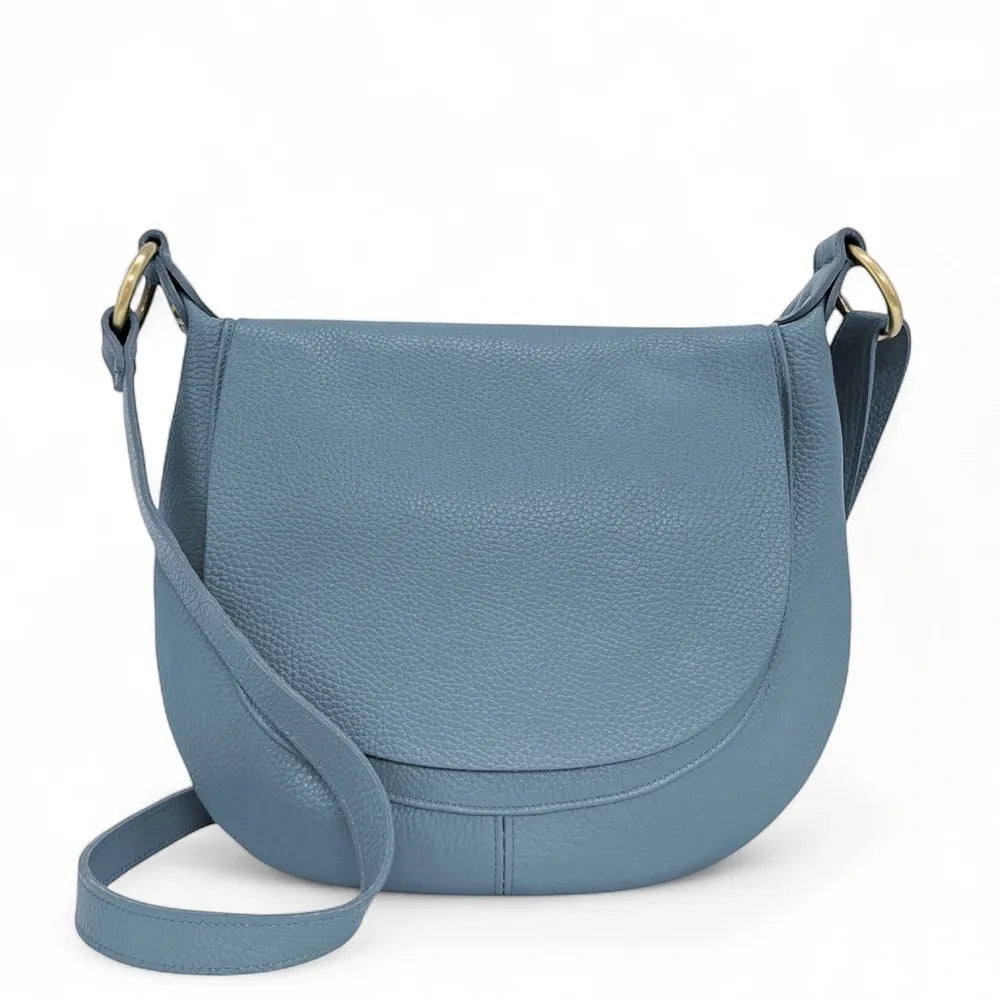 Sac bandoulière en cuir italien LITTLE CITIZEN Bleu glacier