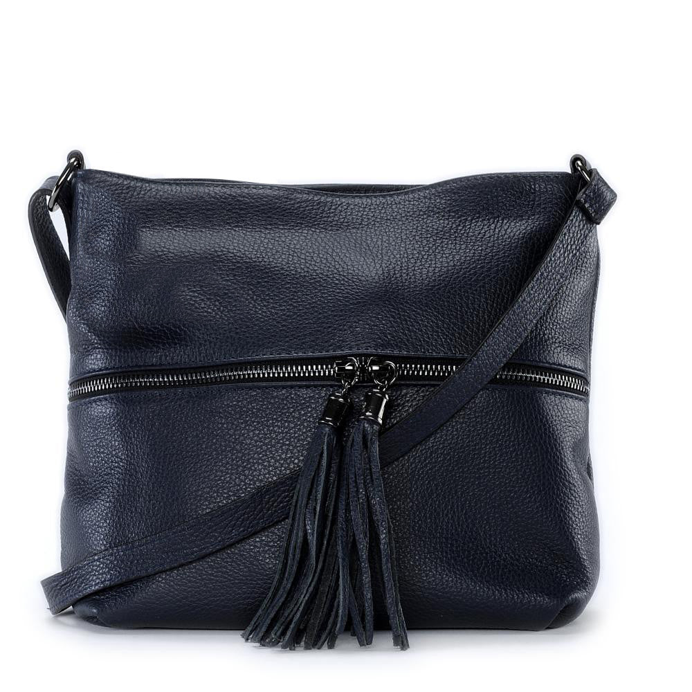 Sac bandoulière en cuir grainé LONDON Bleu marine