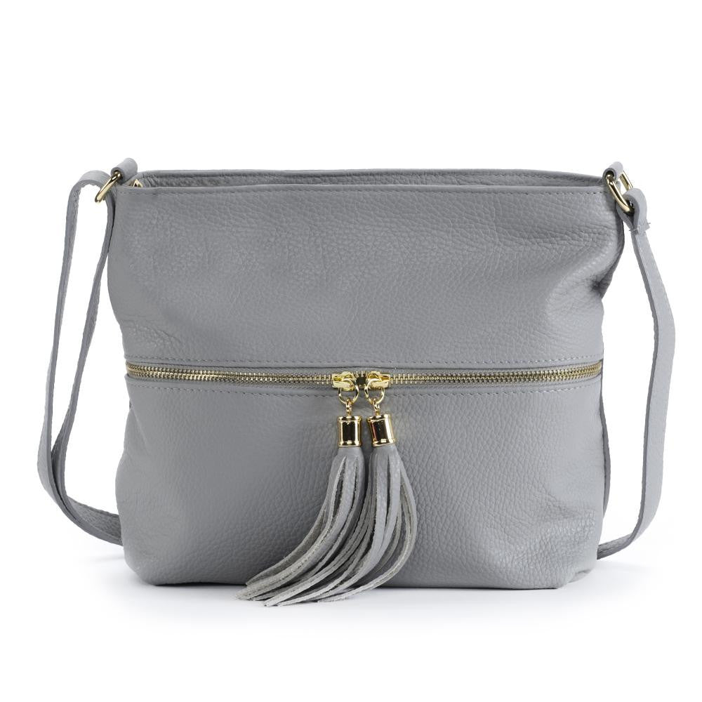 Sac bandoulière en cuir grainé LONDON Gris clair