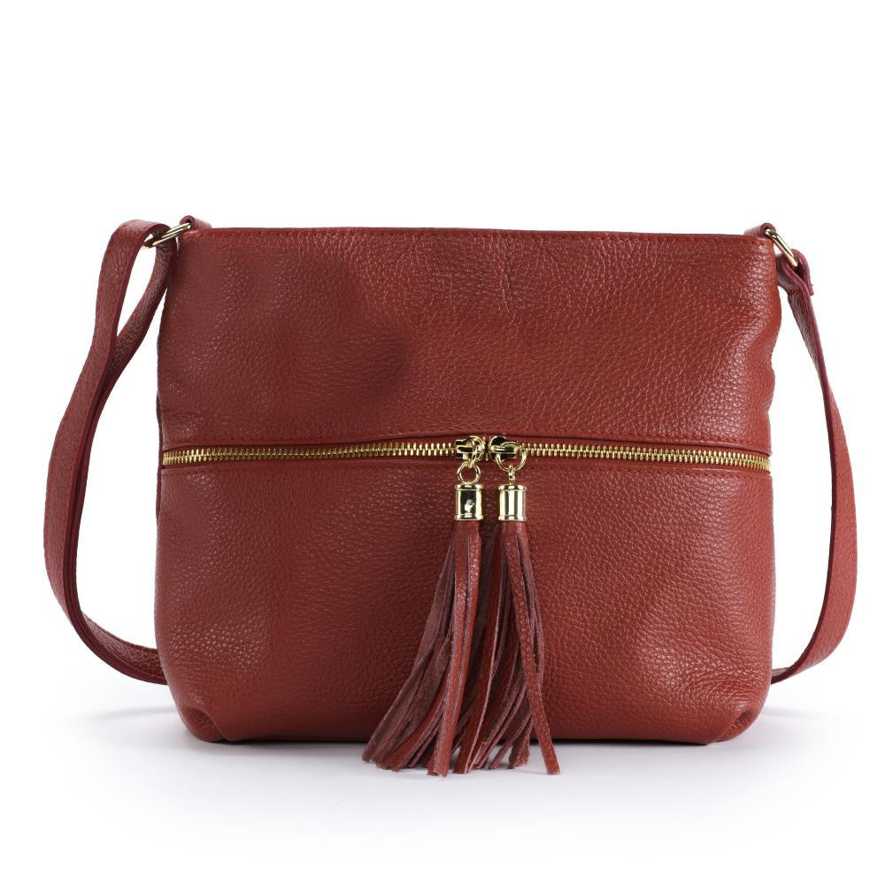 Sac bandoulière en cuir grainé LONDON Rouge garance