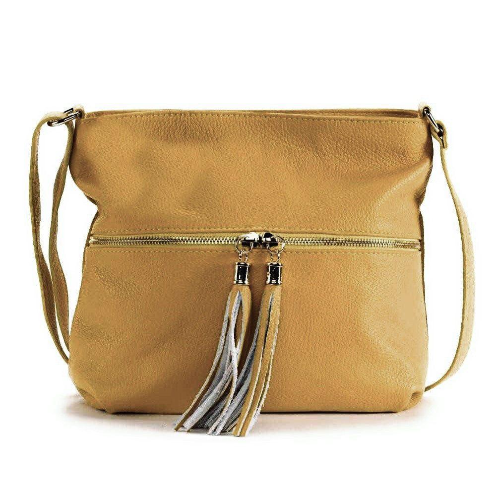 Sac bandoulière en cuir grainé LONDON Jaune Moutarde