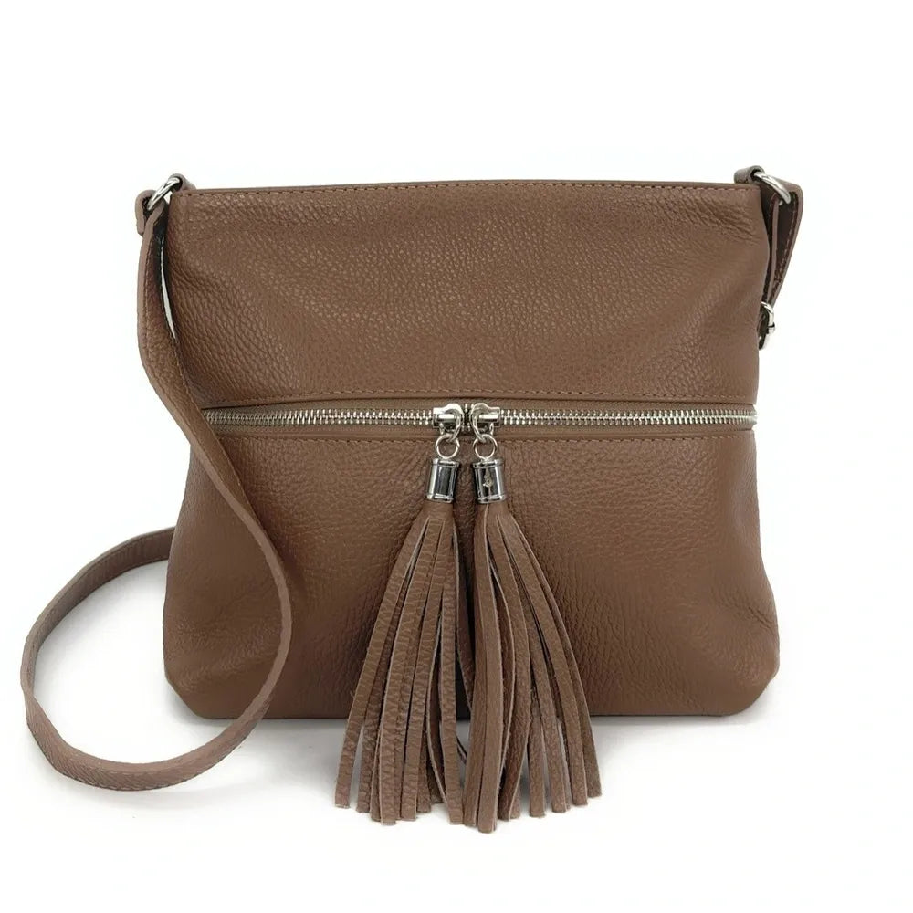 Sac bandoulière en cuir grainé LONDON Taupe foncé