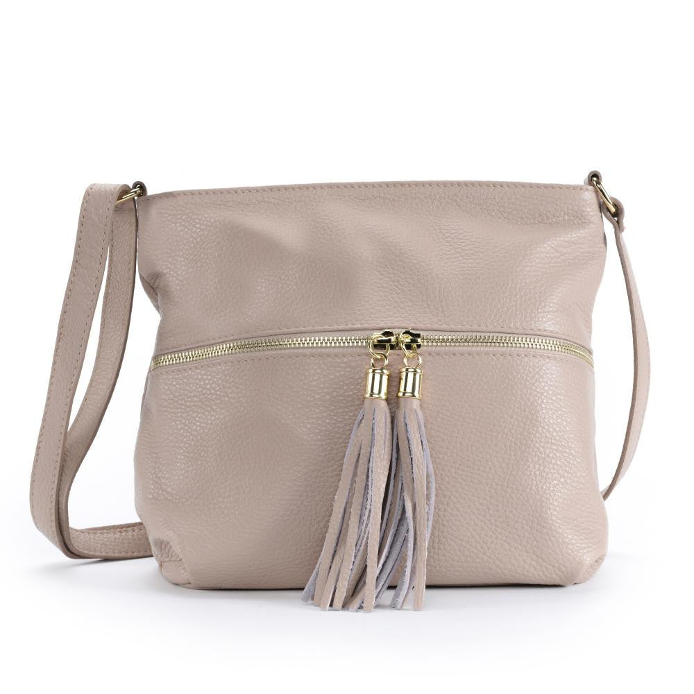 Sac bandoulière en cuir grainé LONDON Rose nude
