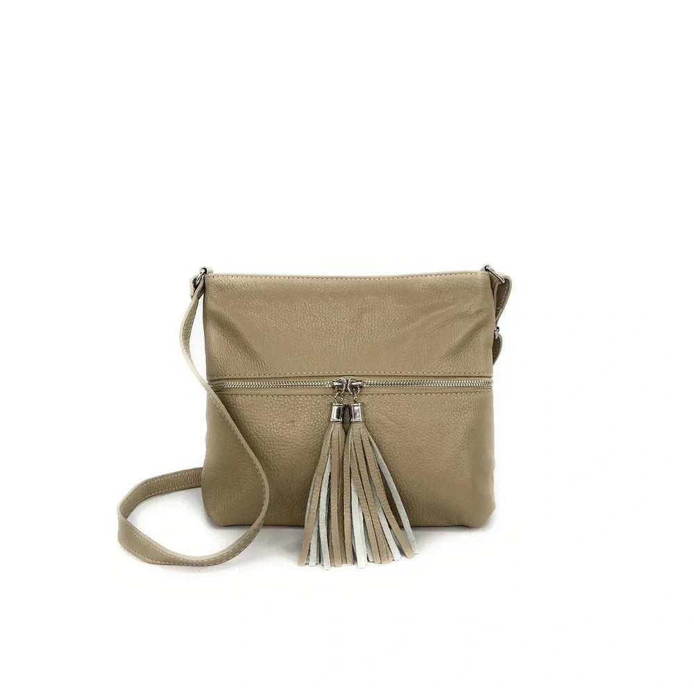 Sac bandoulière en cuir grainé LONDON Taupe