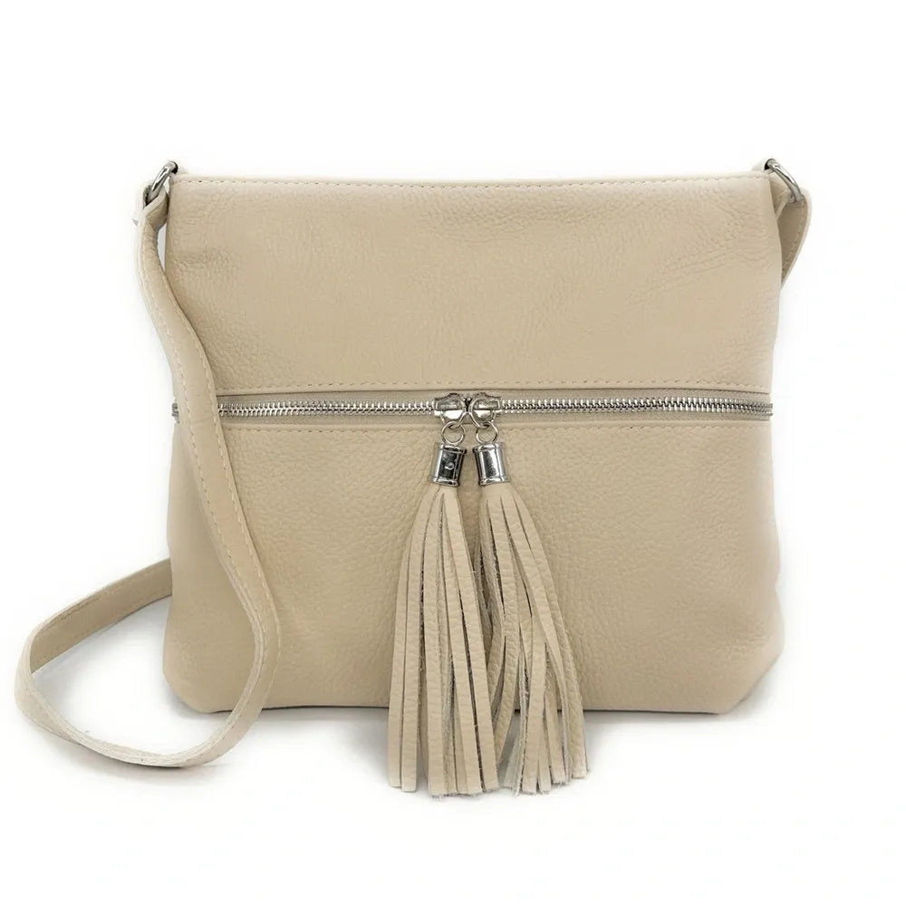 Sac bandoulière en cuir grainé LONDON Taupe clair