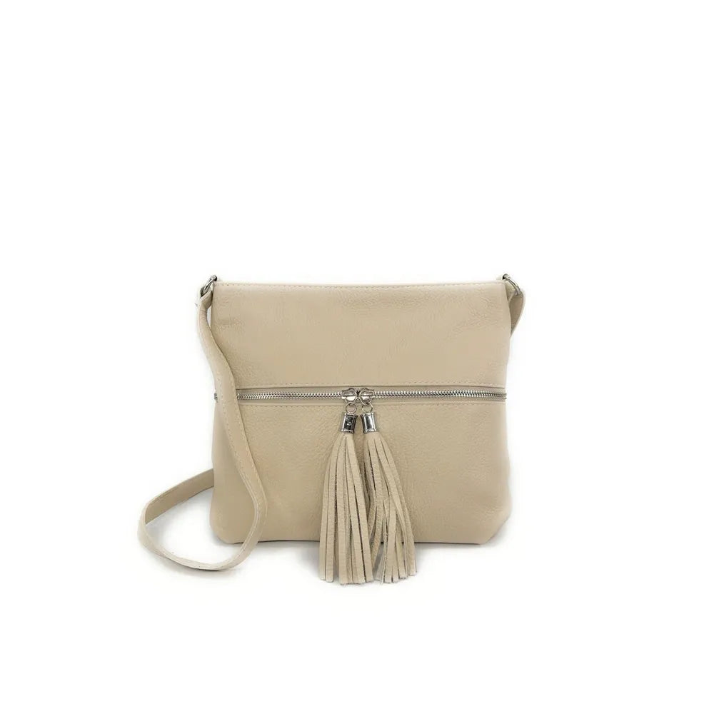 Sac bandoulière en cuir grainé LONDON Taupe clair