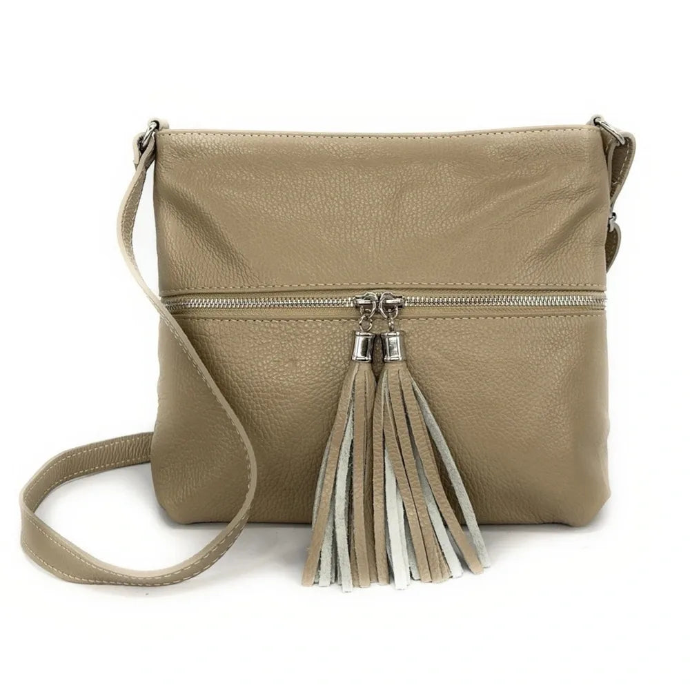 Sac bandoulière en cuir grainé LONDON Taupe