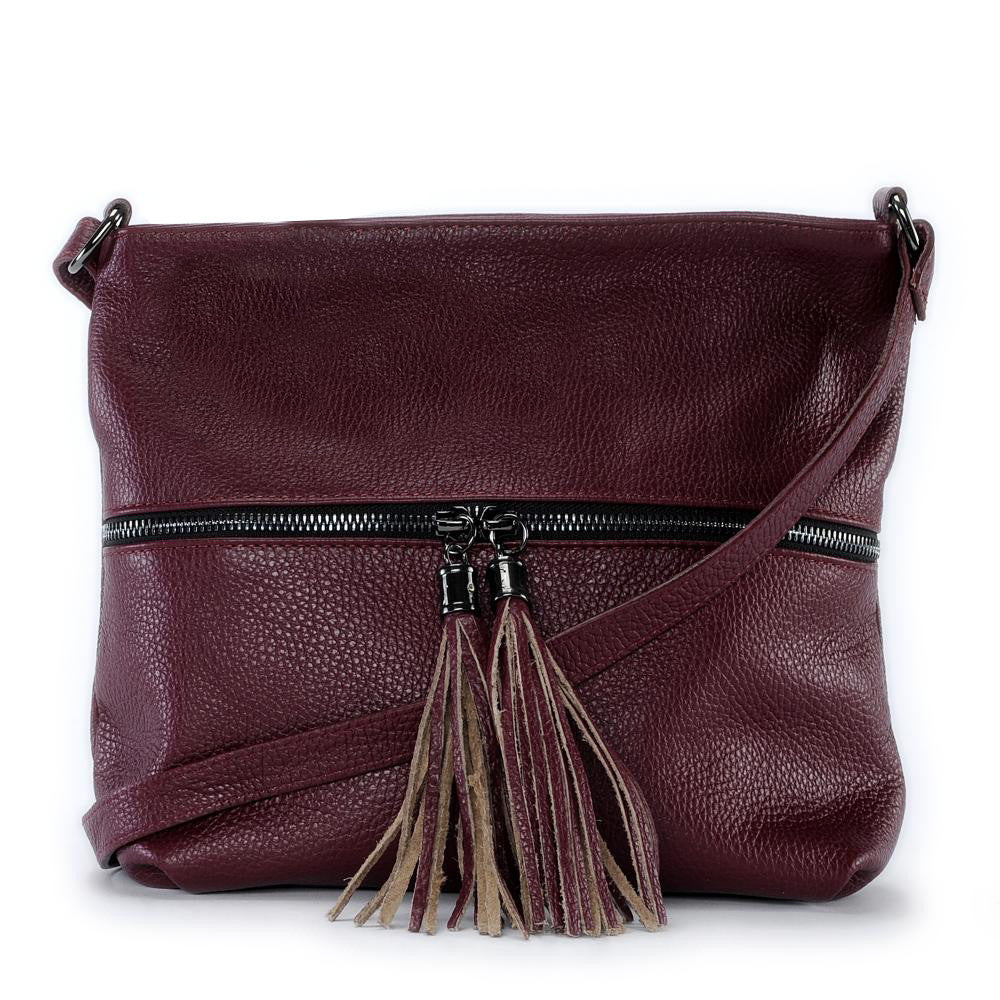 Sac bandoulière en cuir grainé LONDON Prune