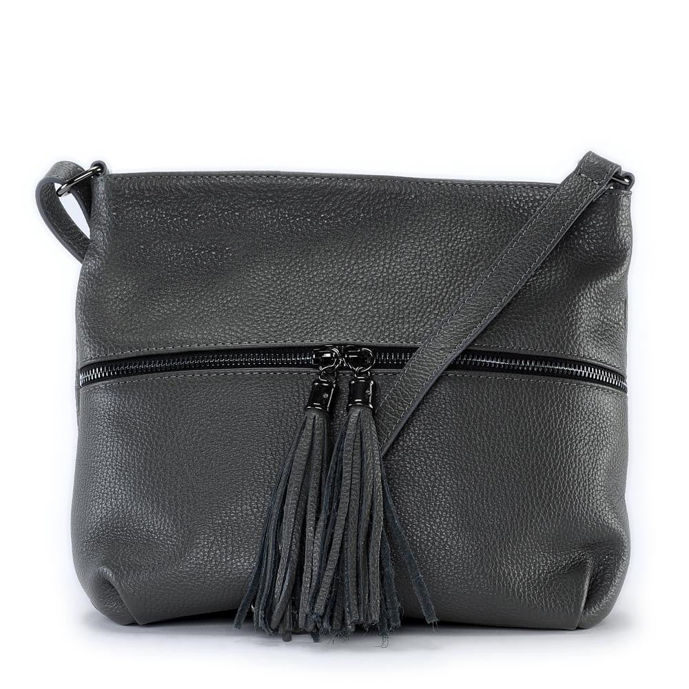 Sac bandoulière en cuir grainé LONDON Gris foncé