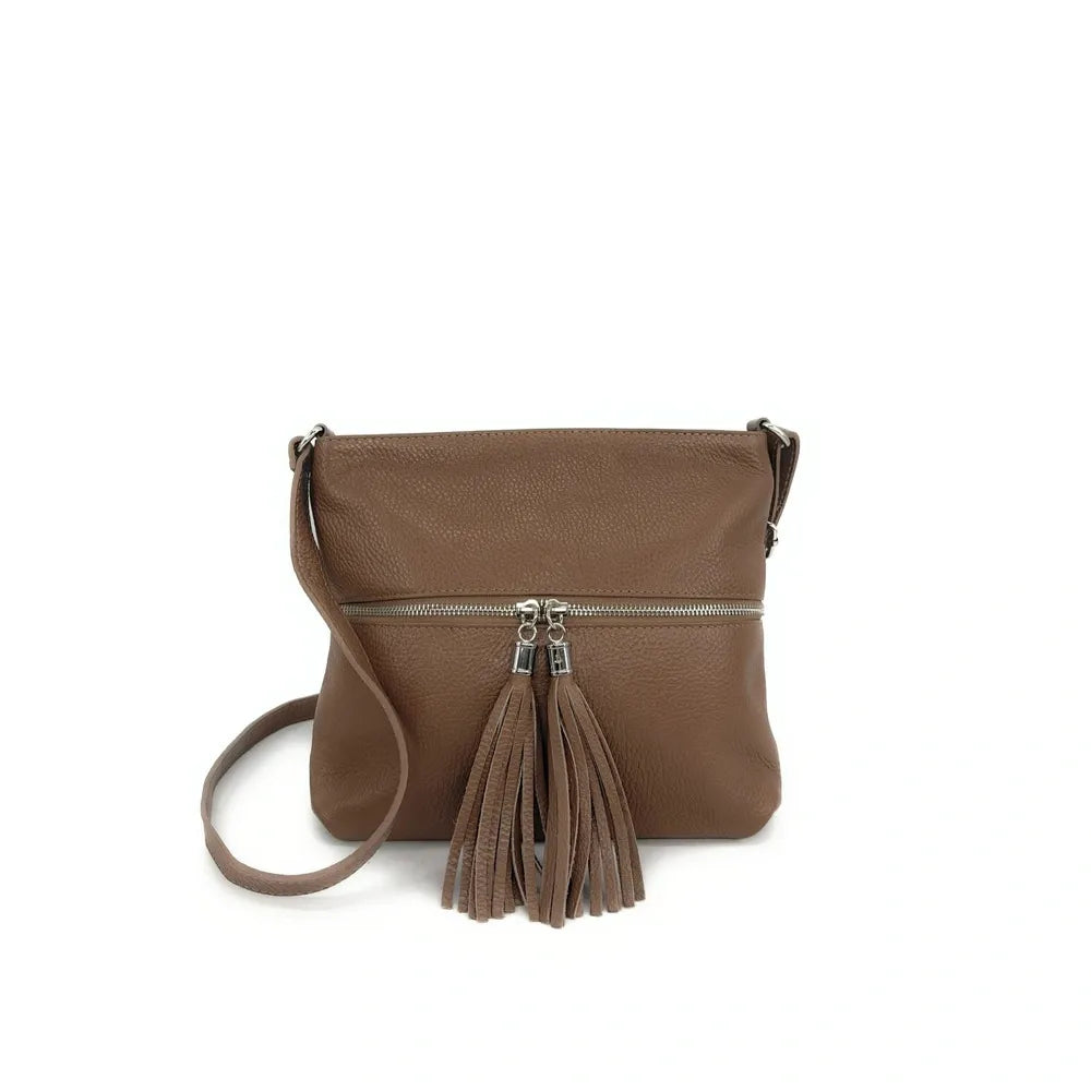 Sac bandoulière en cuir grainé LONDON Taupe foncé