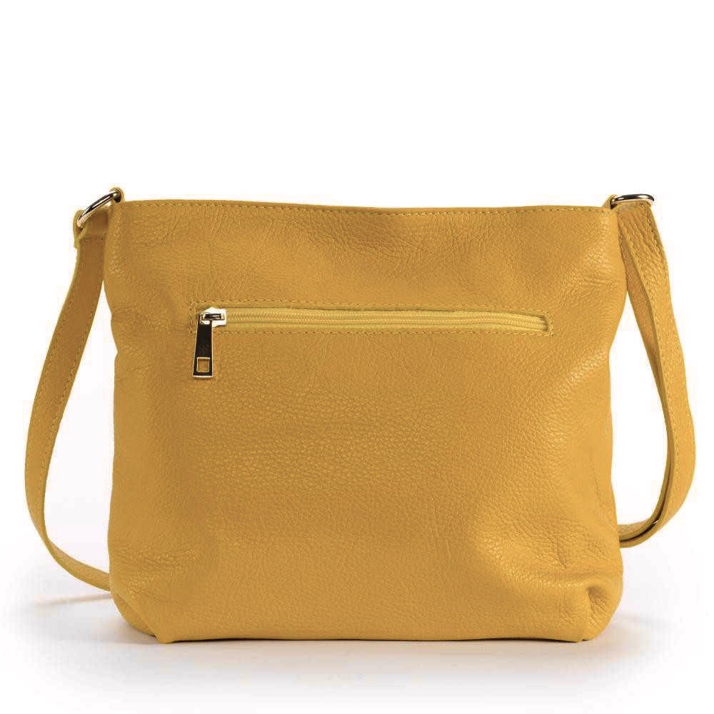 Sac bandoulière en cuir grainé LONDON Jaune Moutarde