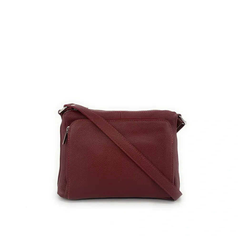 Sac trotteur à bandoulière en cuir grainé MANHATTAN Rouge bordeaux
