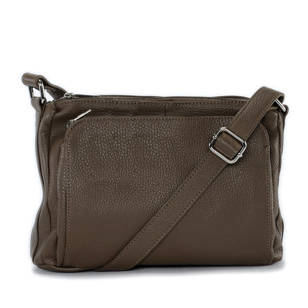 Sac trotteur à bandoulière en cuir grainé MANHATTAN Taupe foncé