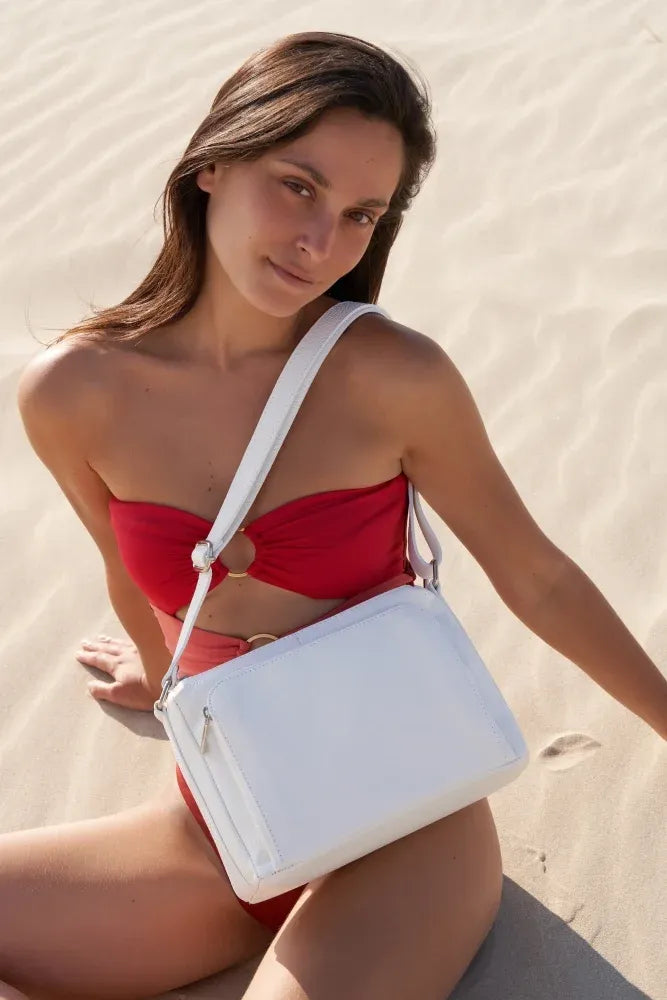 Sac trotteur à bandoulière en cuir grainé MANHATTAN Blanc