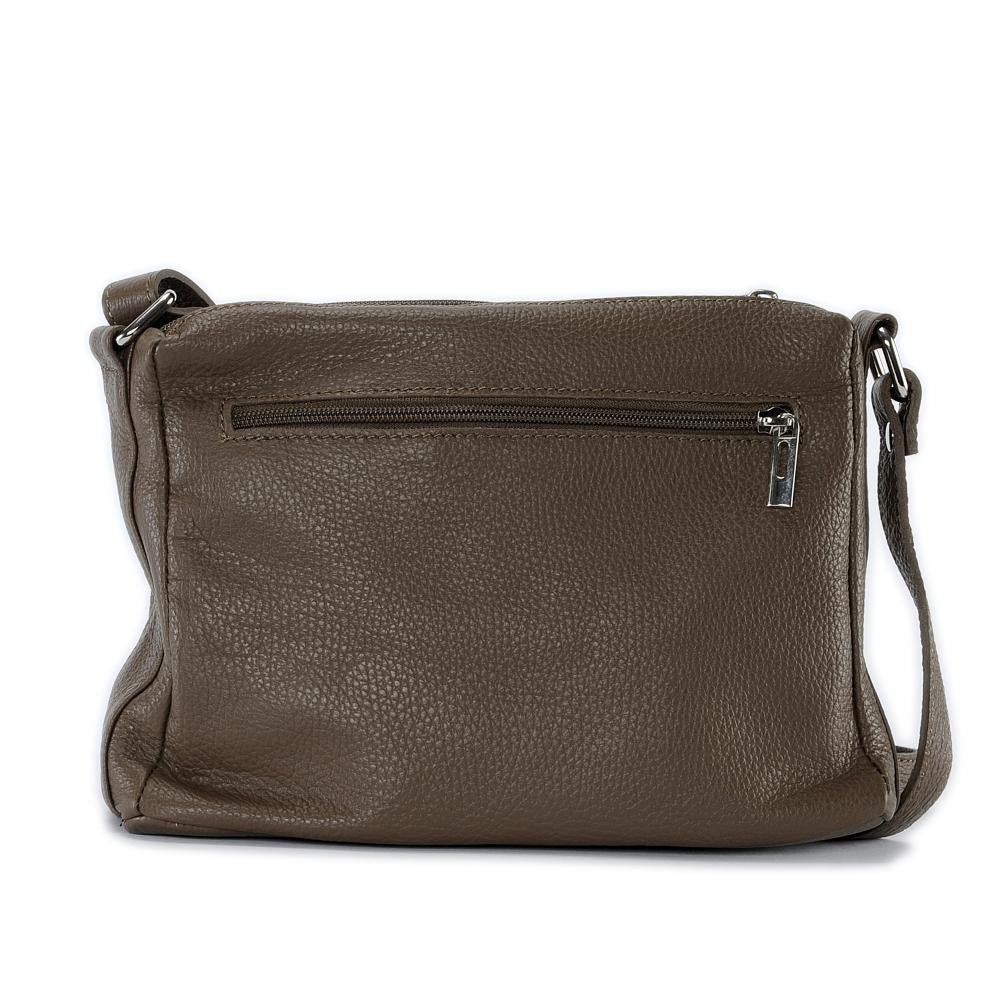 Sac trotteur à bandoulière en cuir grainé MANHATTAN Taupe foncé
