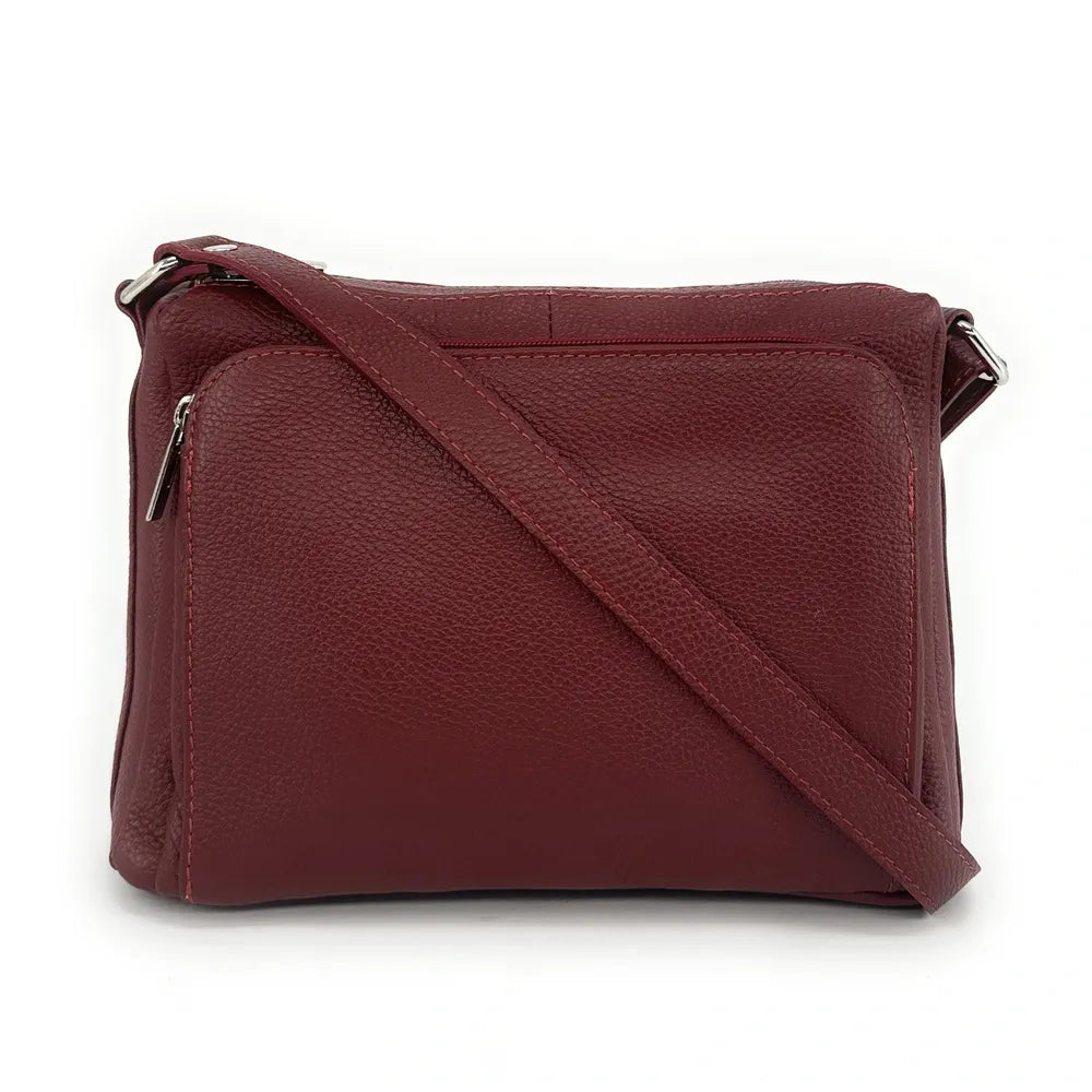 Sac trotteur à bandoulière en cuir grainé MANHATTAN Rouge bordeaux