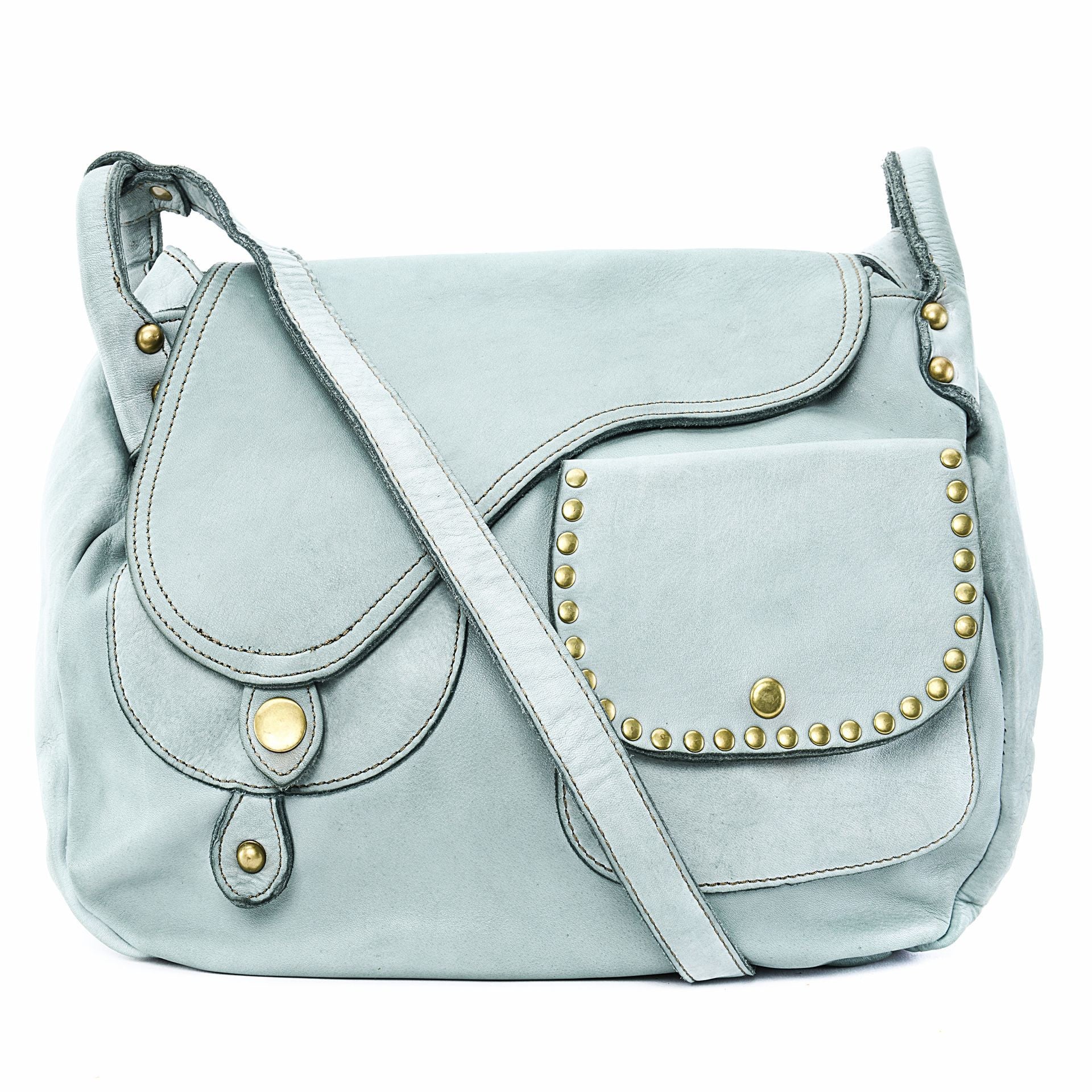 Sac besace à bandoulière en cuir vintage MISS CLYDE Bleu pastel