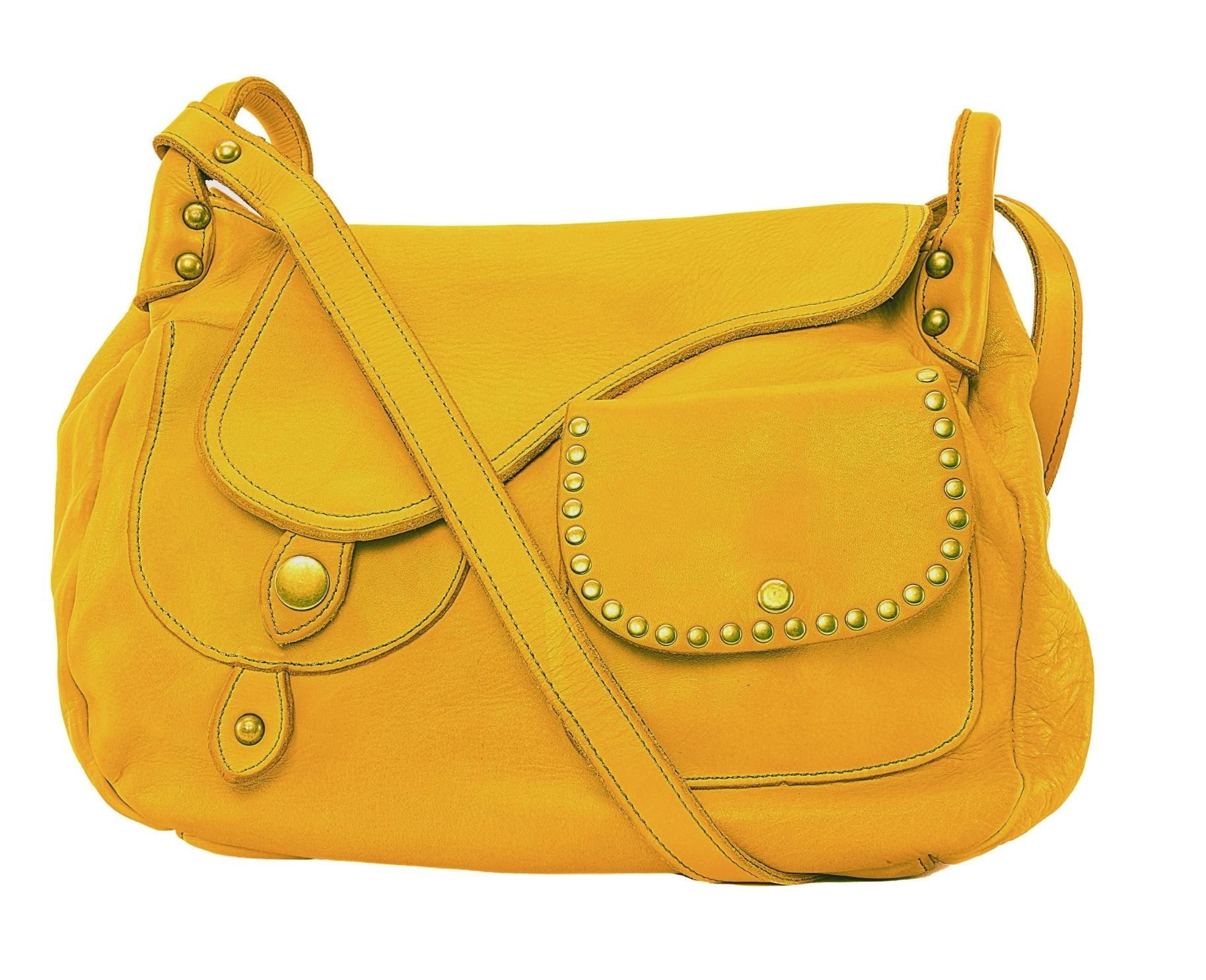 Sac besace à bandoulière en cuir vintage MISS CLYDE Safran