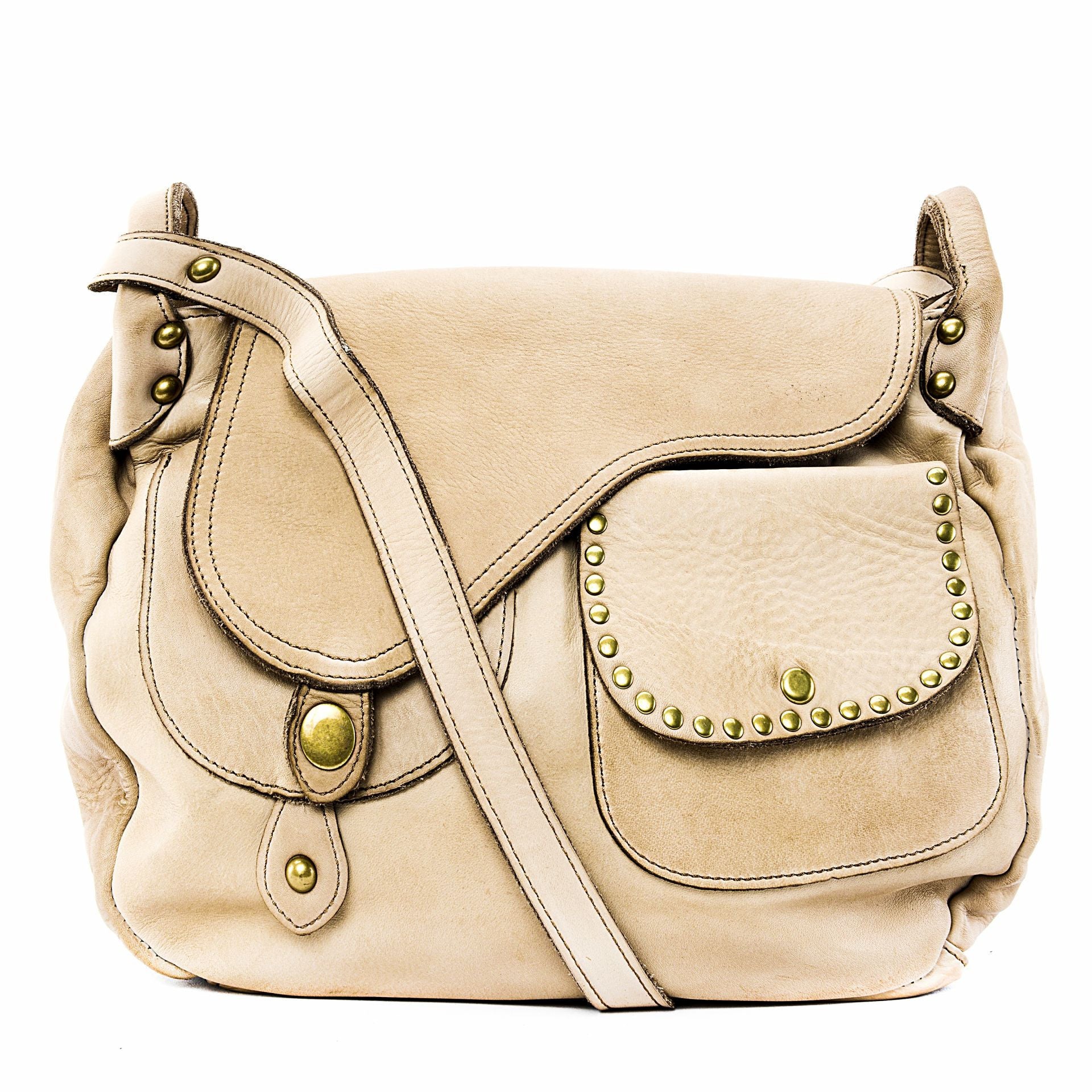 Sac besace à bandoulière en cuir vintage MISS CLYDE Taupe clair