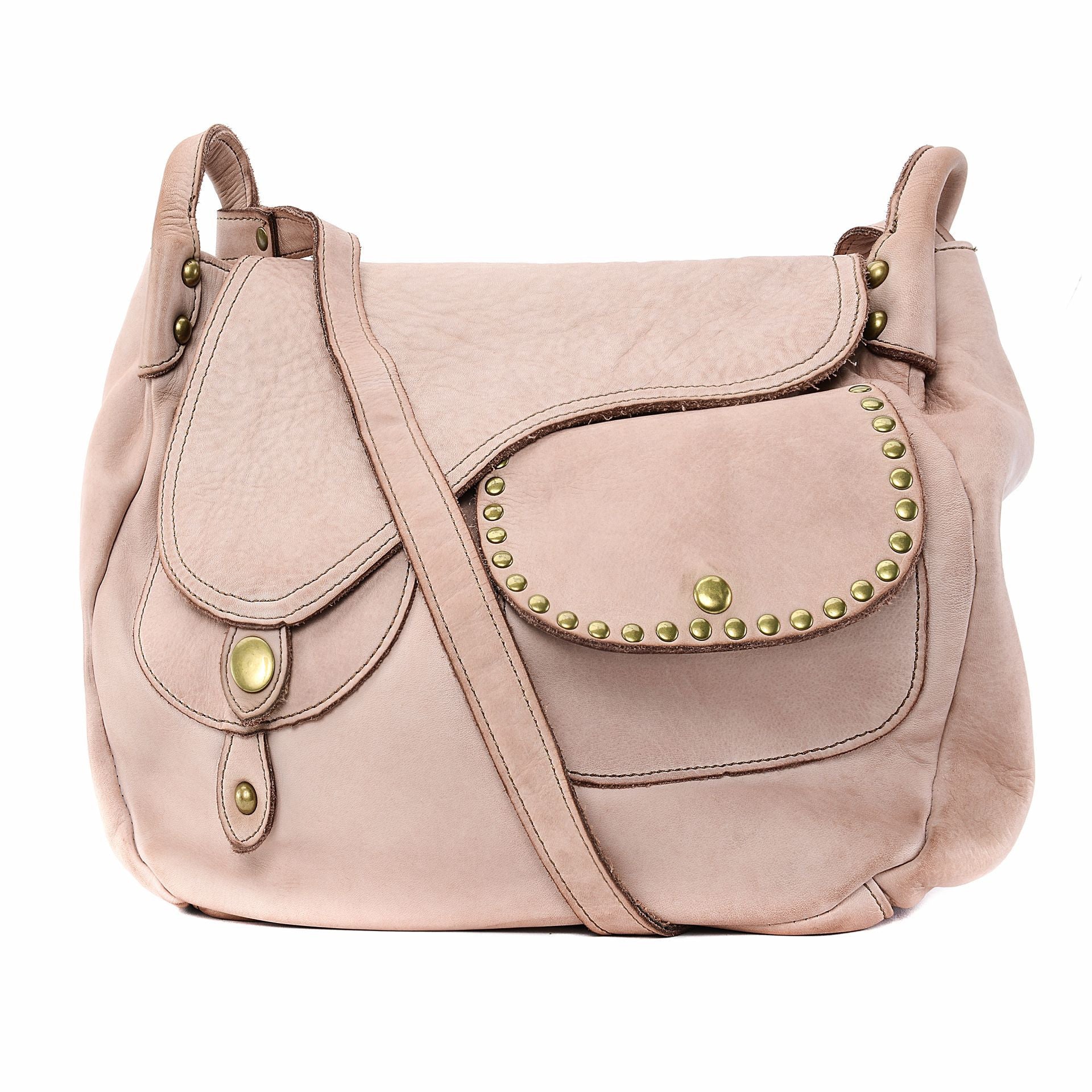 Sac besace à bandoulière en cuir vintage MISS CLYDE Rose nude