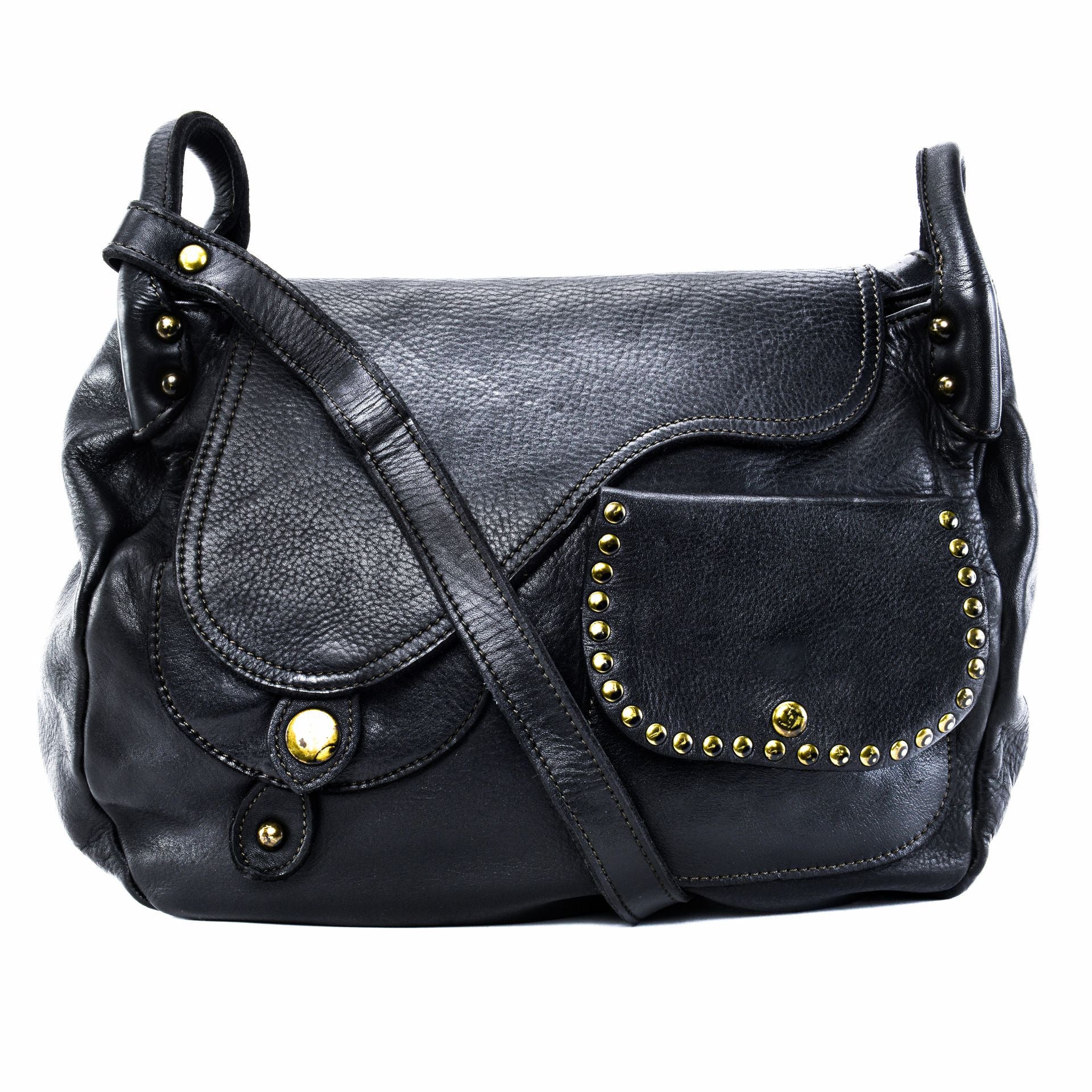 Sac besace à bandoulière en cuir vintage MISS CLYDE Noir