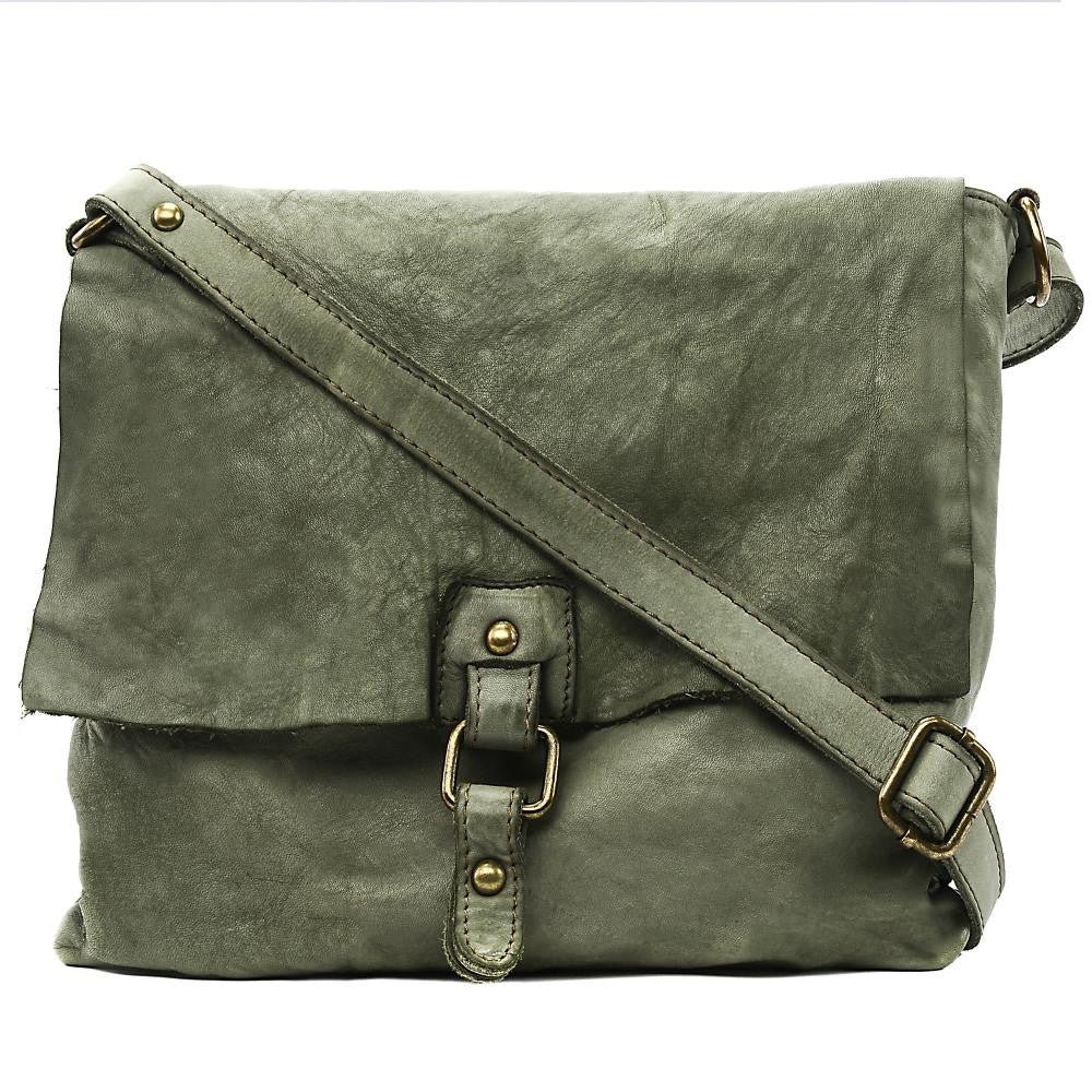 Sac besace à bandoulière en cuir vintage MISS COQUETTE Kaki