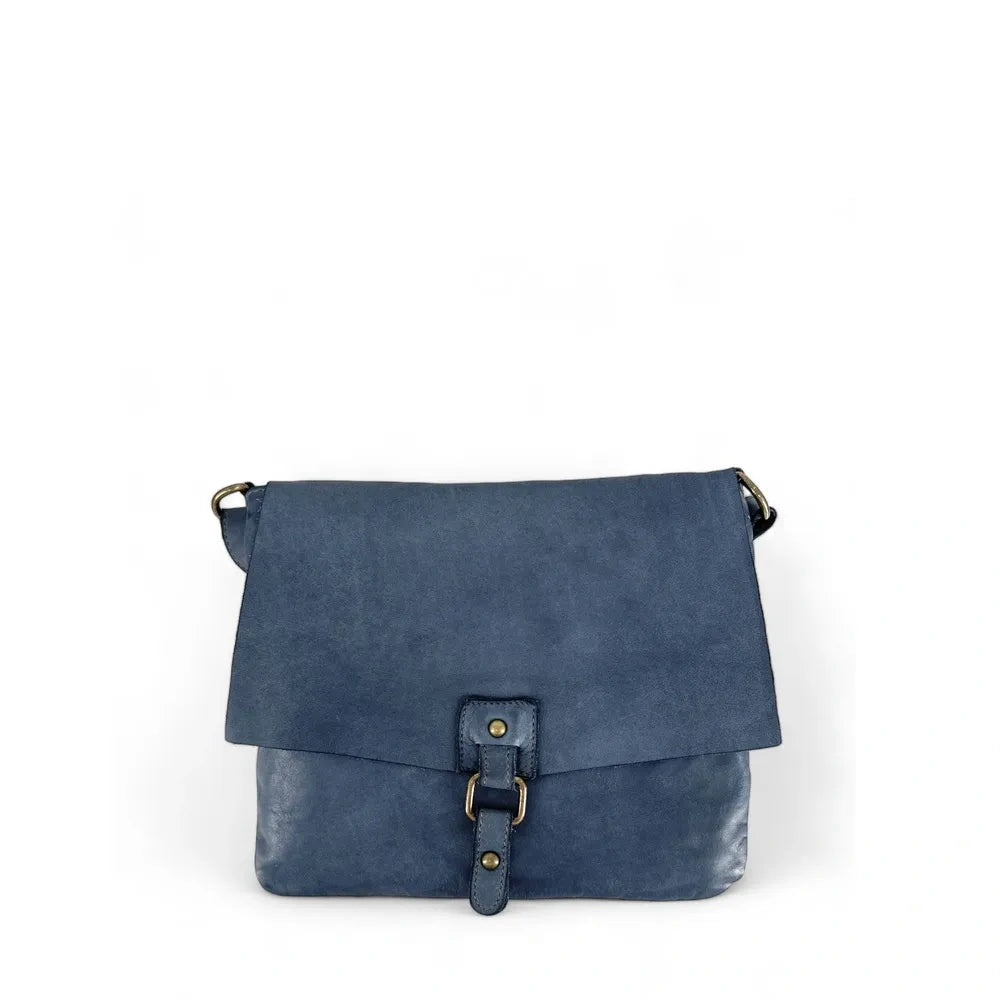 Sac besace à bandoulière en cuir vintage MISS COQUETTE Bleu profond
