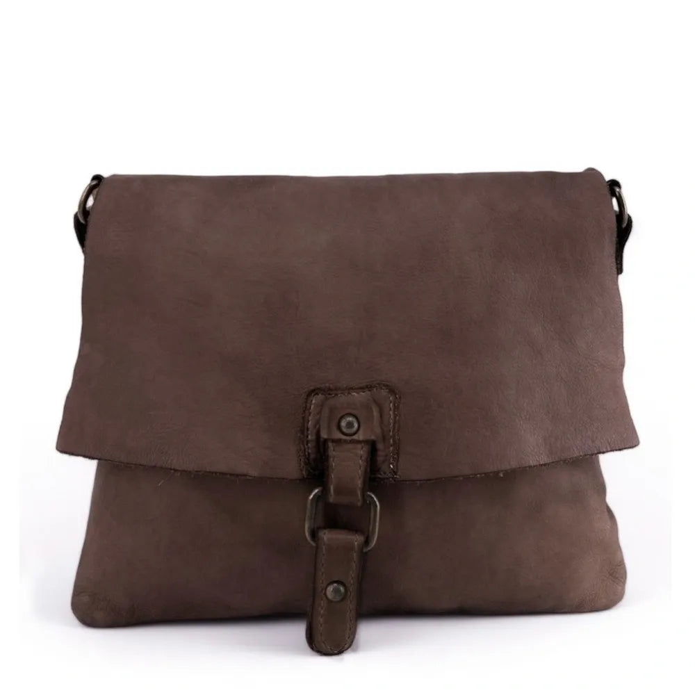 Sac besace à bandoulière en cuir vintage MISS COQUETTE Taupe foncé
