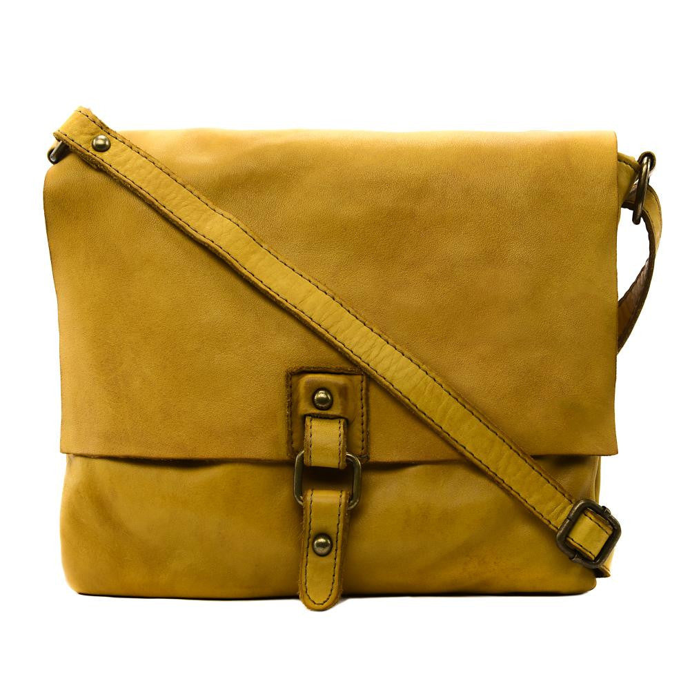 Sac besace à bandoulière en cuir vintage MISS COQUETTE Jaune Moutarde